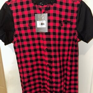 Casual Red and Black Plaid Button Down Shirt
